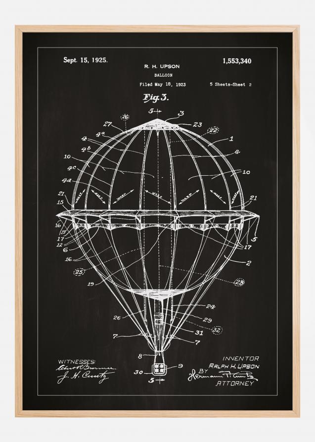 Dessin de brevet - Montgolfière - Noir Poster