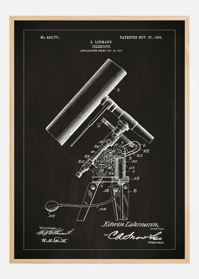 Dessin de brevet - Téléscope - Noir Poster