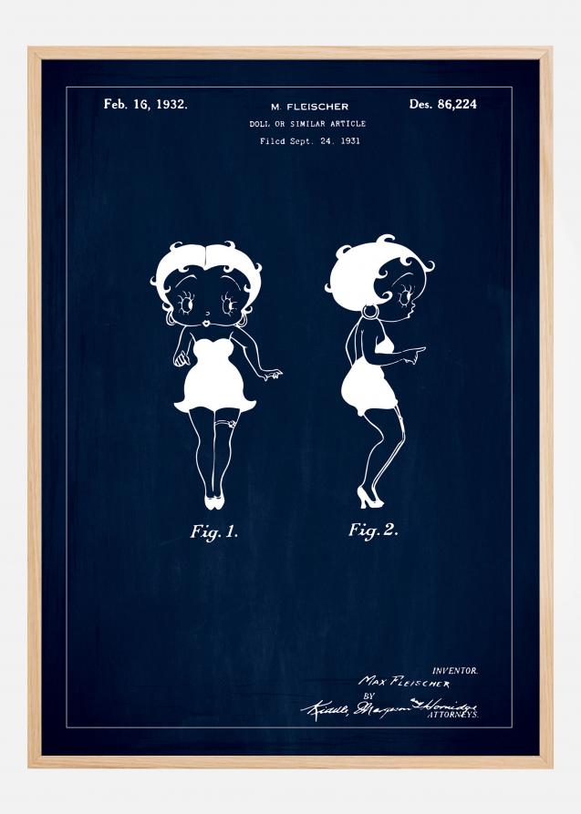 Dessin de brevet - Betty Boop - Bleu Poster