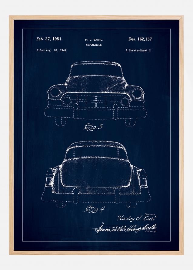 Dessin de brevet - Cadillac II - Bleu Poster