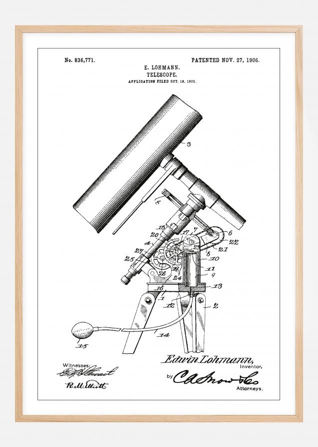 Dessin de brevet - Téléscope - Blanc Poster