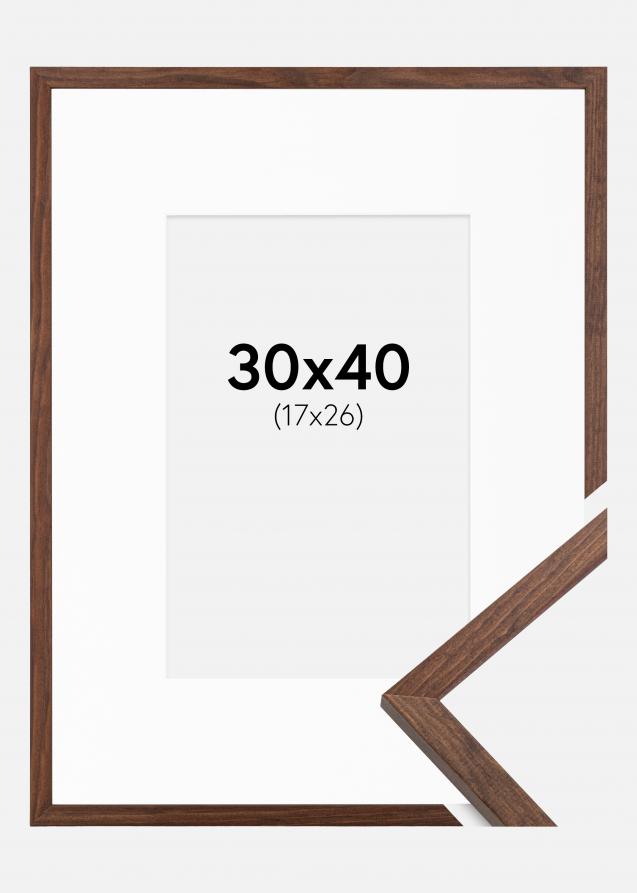 Cadre Galant Noyer 30x40 cm - Passe-partout Blanc 18x27 cm