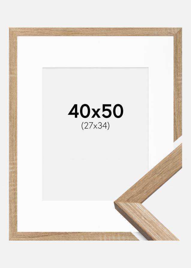 Cadre Fiorito Chêne Clair 40x50 cm - Passe-partout Blanc 28x35 cm