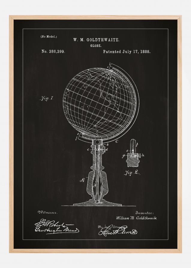 Dessin de brevet - Globe terrestre - Noir Poster