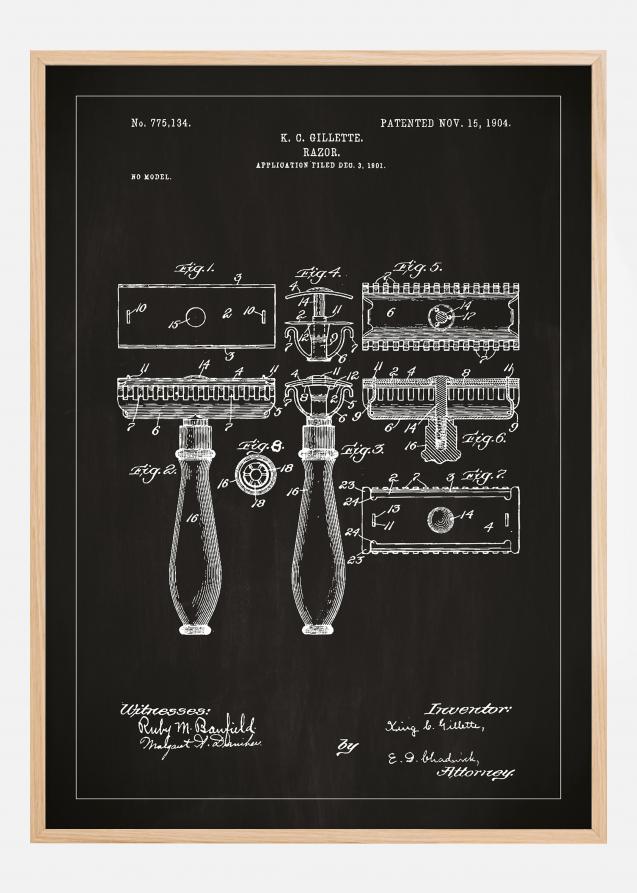 Dessin de brevet - Rasoir - Noir Poster
