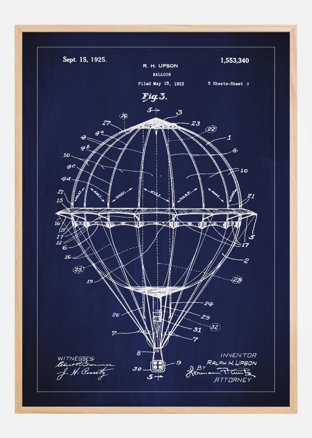 Dessin de brevet - Montgolfière - Bleu Poster