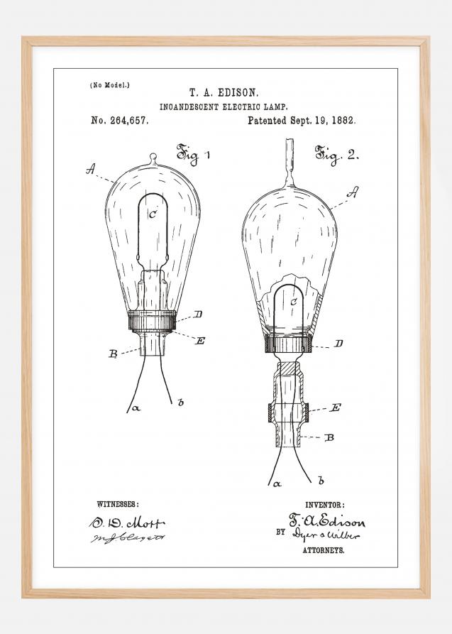 Dessin de brevet - Ampoule à incandescence A - Blanc Poster