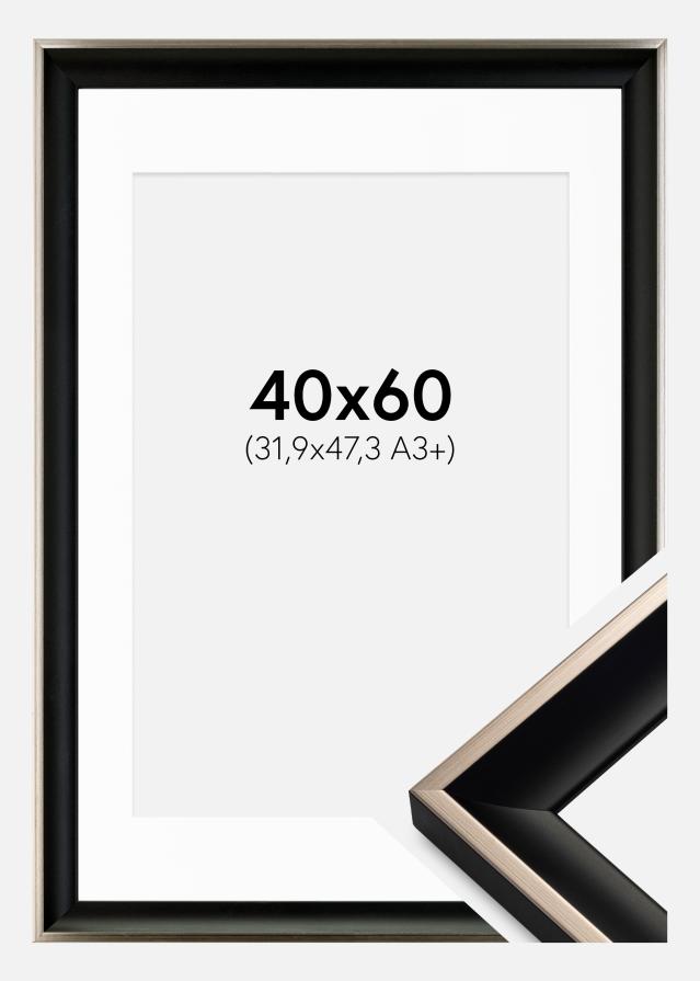 Cadre Öjaren Noir-Argent 40x60 cm - Passe-partout Blanc 32,9x48,3 cm (A3+)