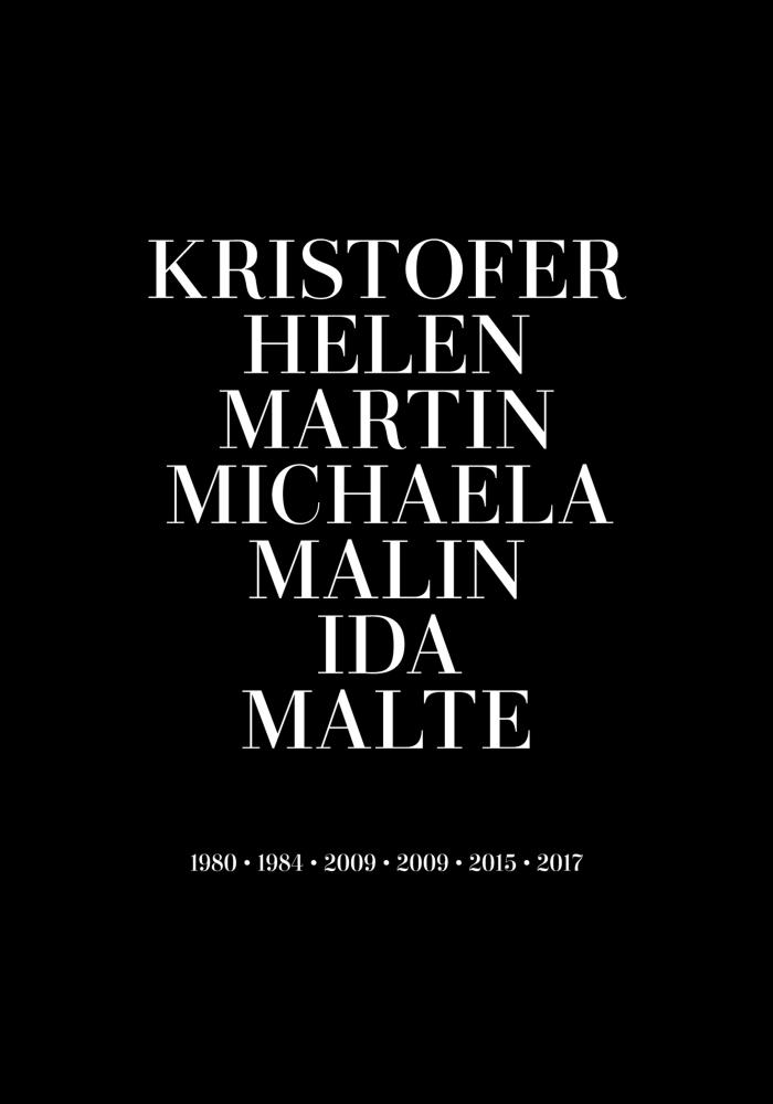 Tableau de famille - 7 noms et années de naissance - Noir