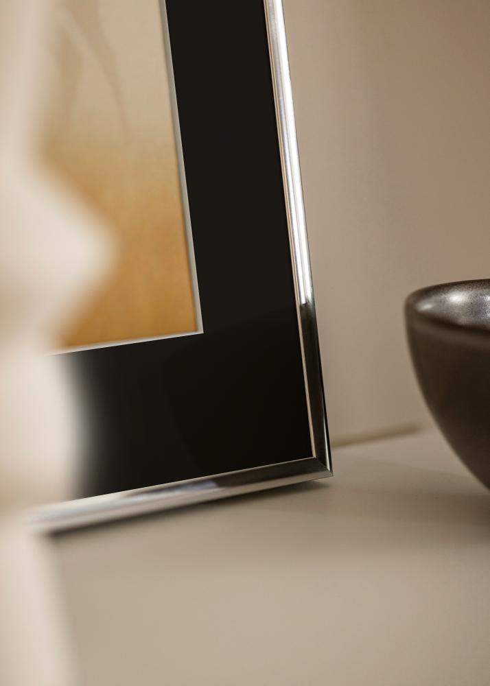 Cadre Aluminium Brillant Argent 70x100 cm - Passe-partout Noir 62x85 cm