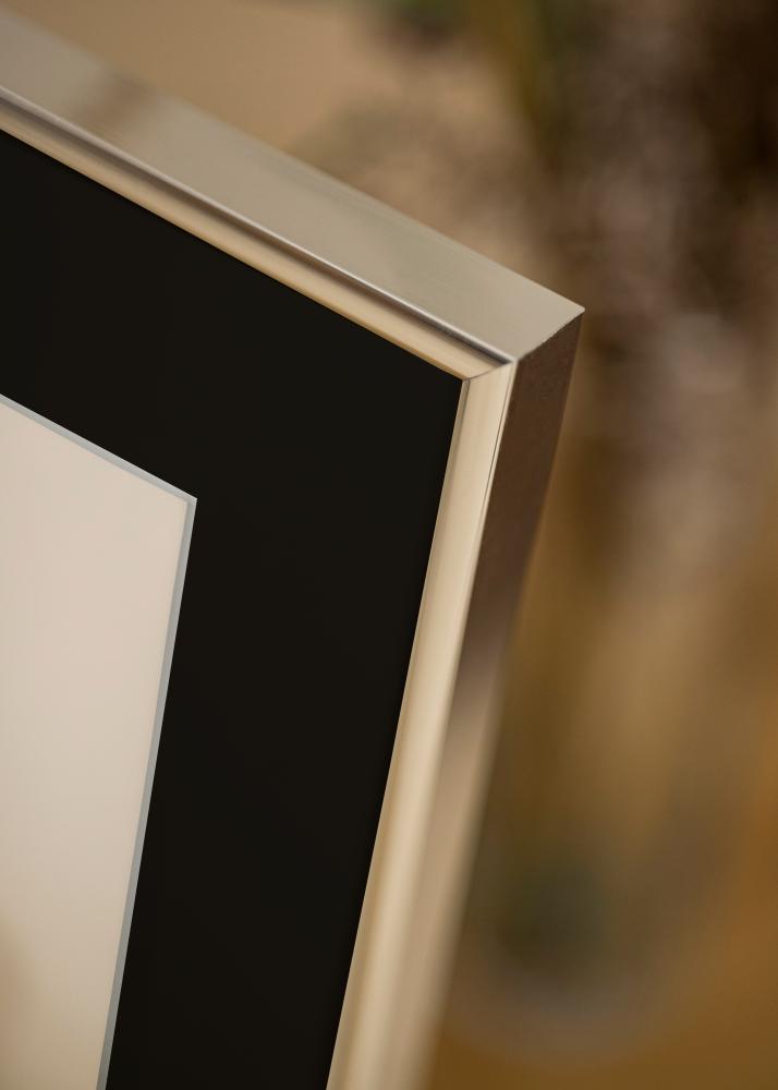 Cadre Aluminium Brillant Argent 70x100 cm - Passe-partout Noir 62x85 cm