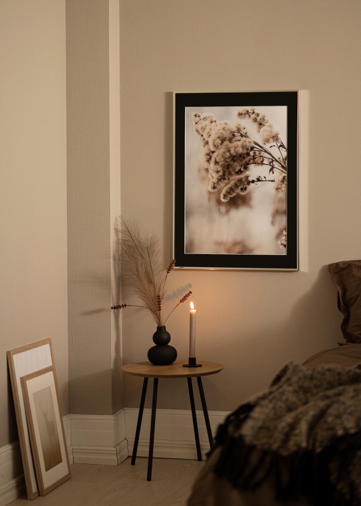 Cadre Aluminium Brillant Argent 70x100 cm - Passe-partout Noir 62x85 cm