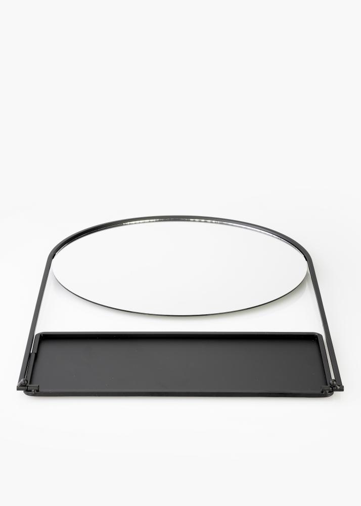 KAILA Miroir rond avec étagère - Noir 35x55 cm
