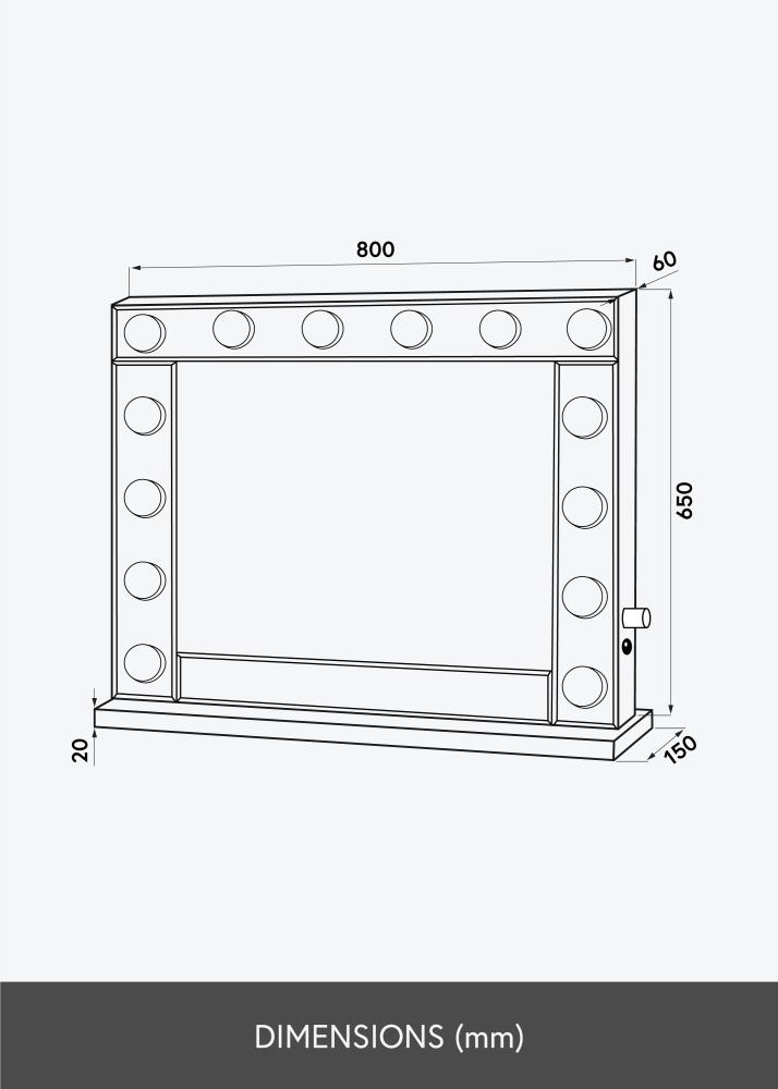 KAILA Miroir de maquillage Hollywood 14 E27 Argent 80x65 cm