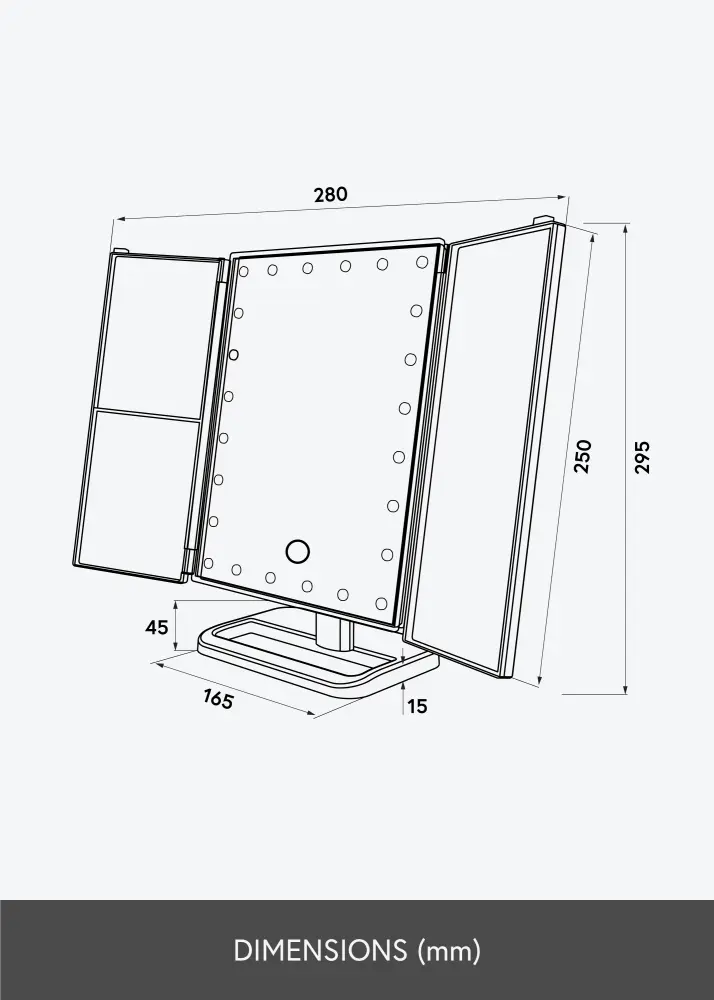 KAILA Miroir de maquillage Tri-Fold Magnifying Blanc 20x30 cm
