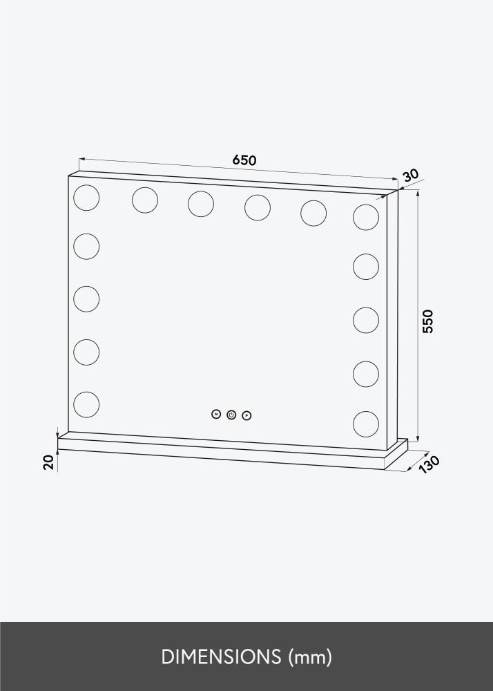 KAILA Miroir de maquillage Base LED 14 Noir 65x56 cm