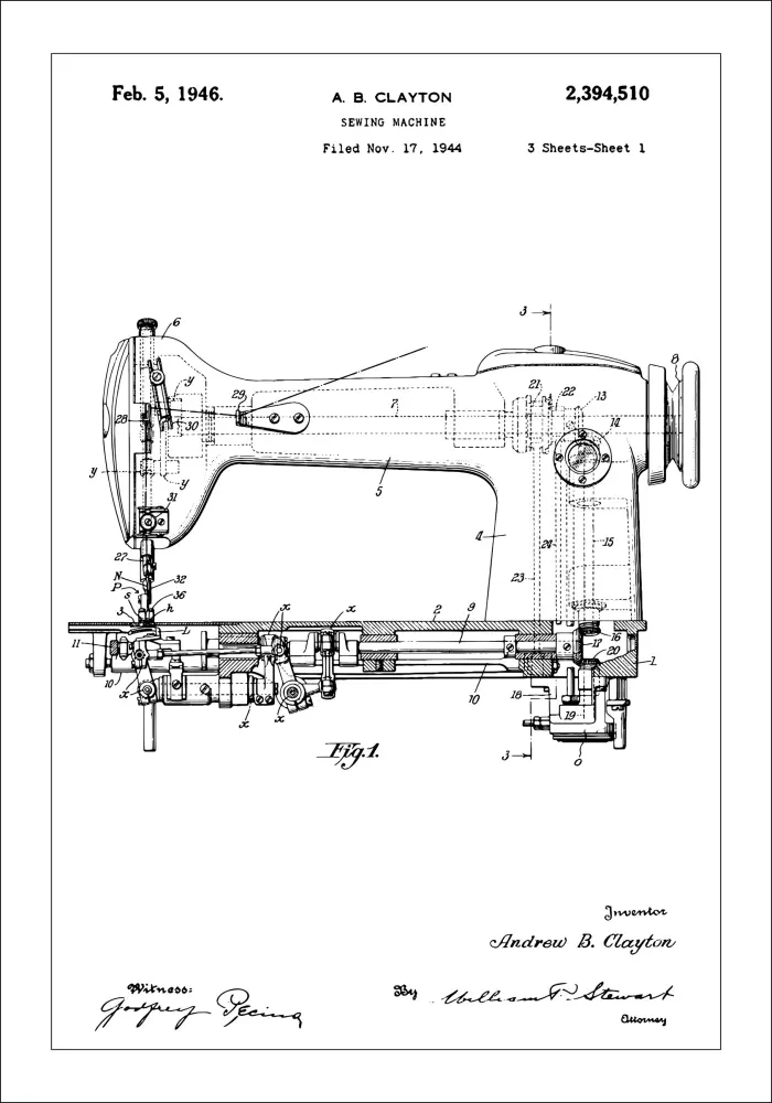 Dessin de brevet - Machine à coudre I Poster