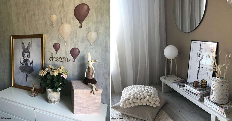 Cadre doré dans chambre d'enfant - cadre noir dans salon