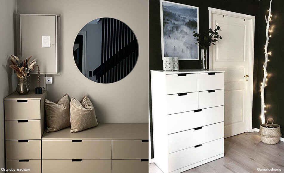 Décoration du hall - banc avec rangement et commode blanche