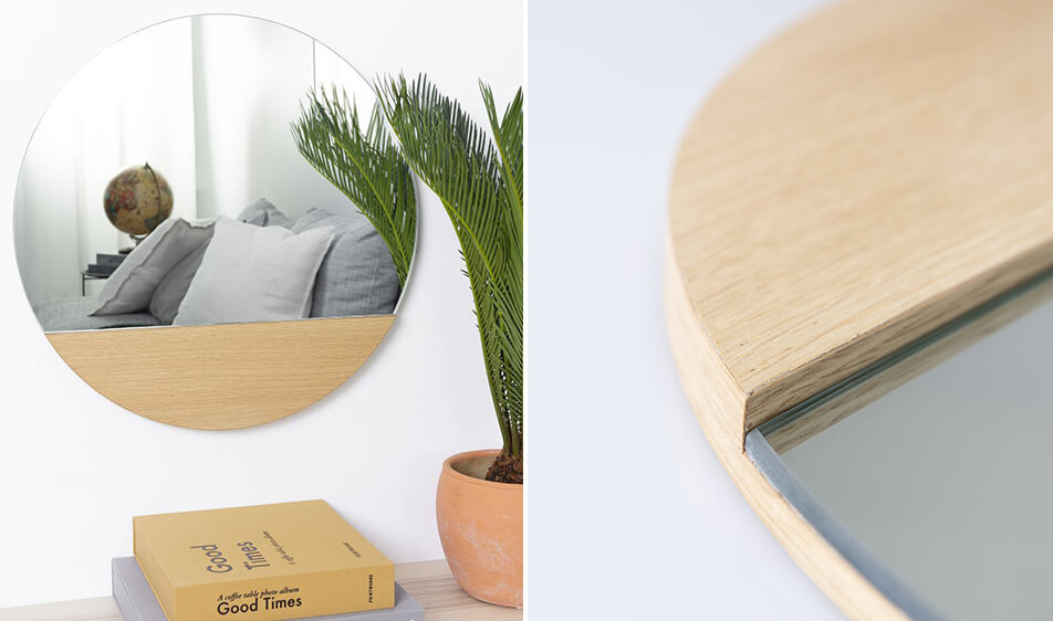 Miroir rond avec cadre en chêne - miroir original